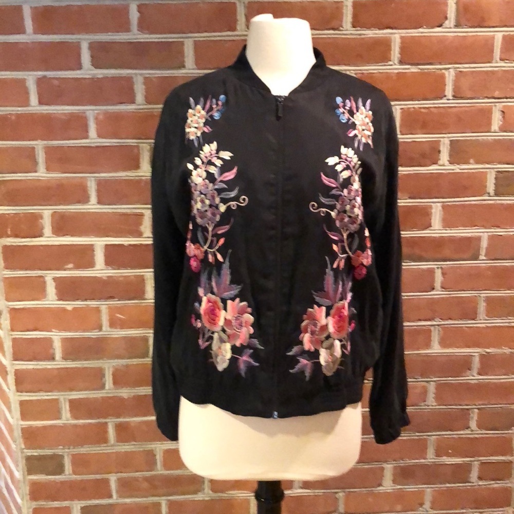 a moss Embroidered Bomber Jacket Sz S